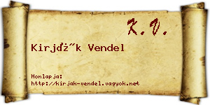 Kirják Vendel névjegykártya